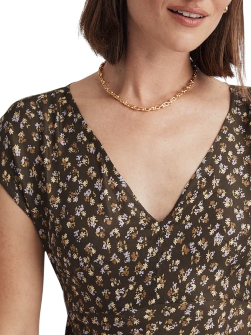 Madewell Dress Women Midi Floral Green V-Neck Size 0 Cap Sleeve - Picture 6 of 10